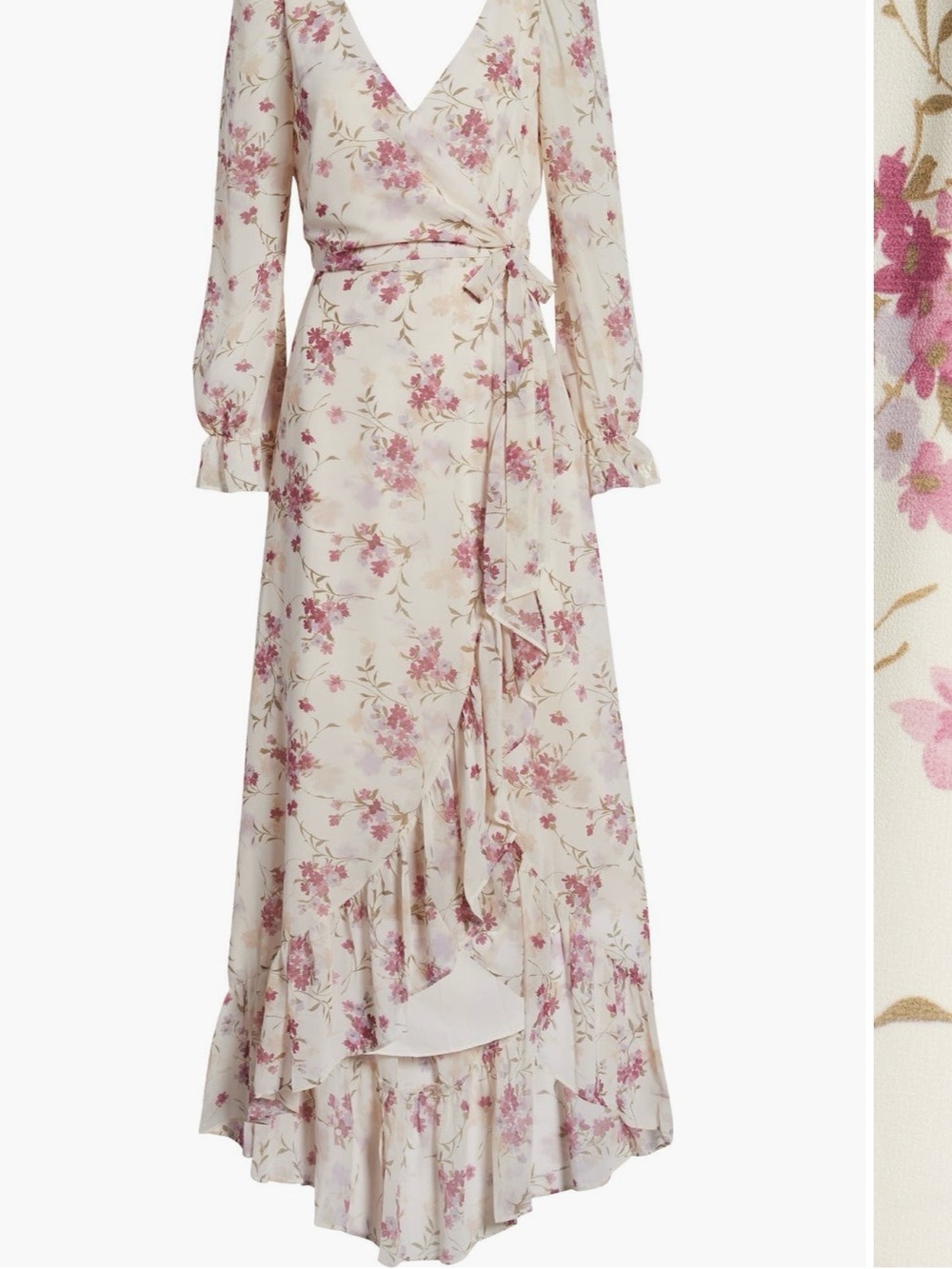 Wayf Cream Floral Long Sleeve Wrap Maxi Dress with Pink Flowers